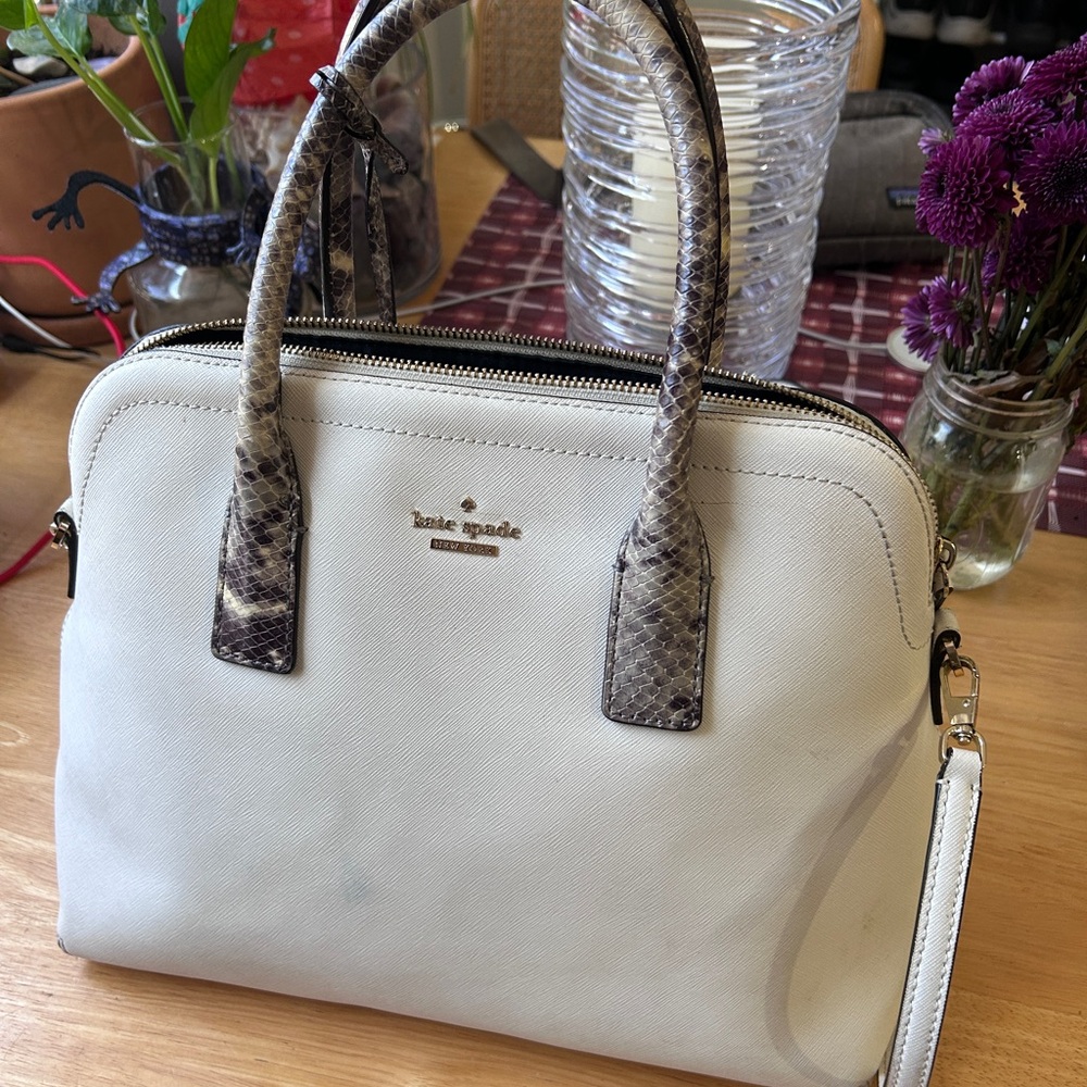 kate spade Cream Satchel with Snake-Effect Trim